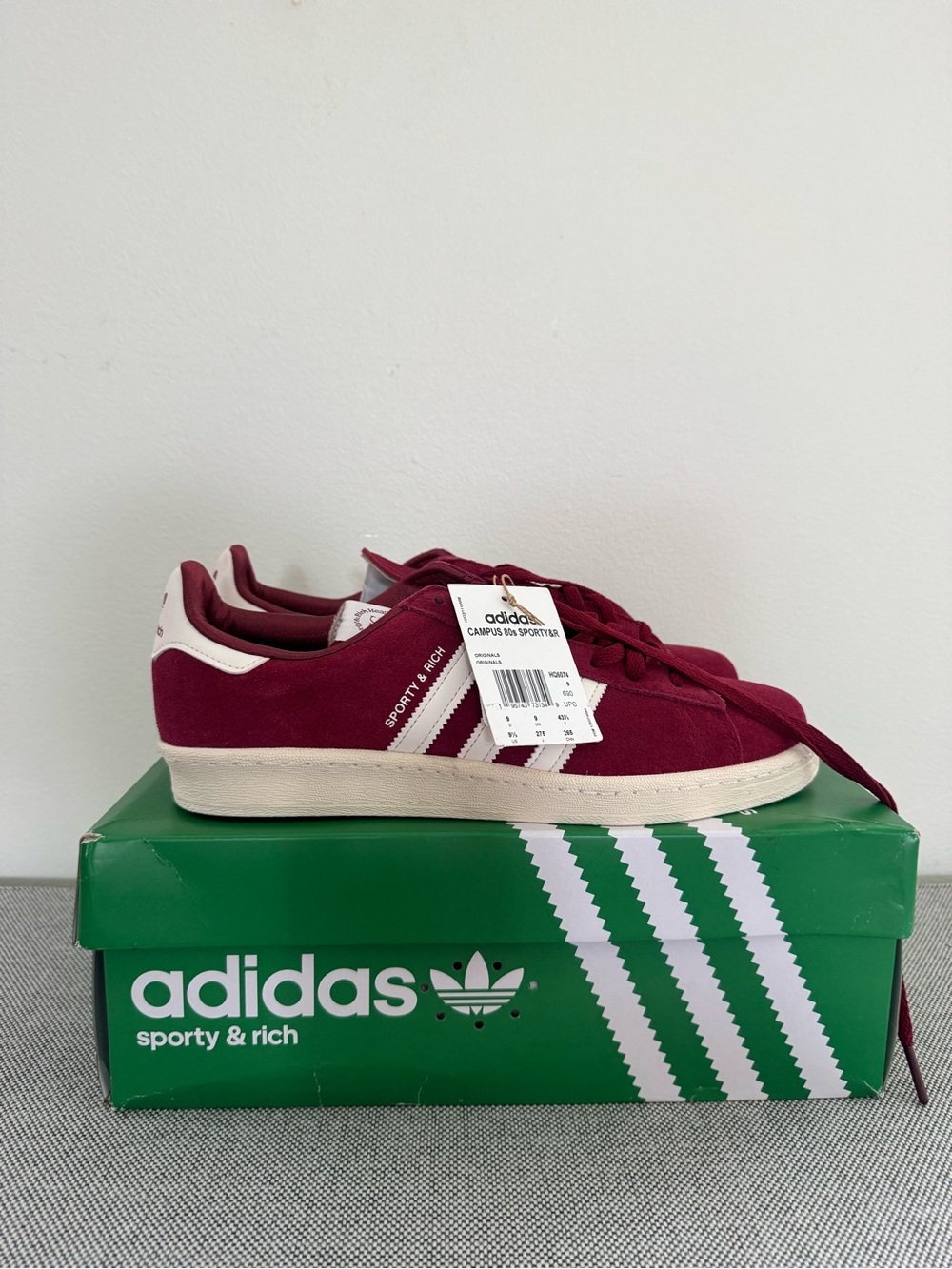 Sporty & Rich x adidas Burgundy and White Suede Sneakers - women’s 10.5